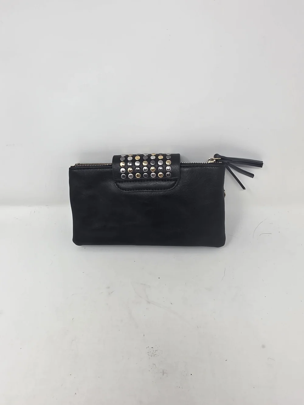 Olivia Miller Black Studded Wallet Clutch Double Zip Compartment Organizer